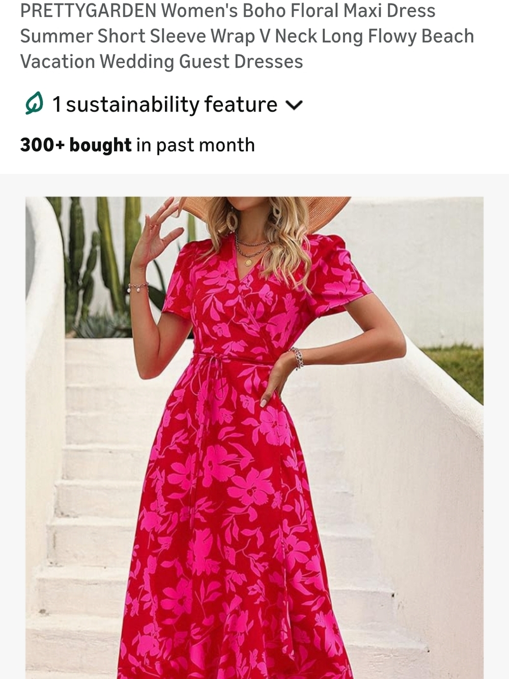 PrettyGarden Fuchsia Floral Wrap Maxi Dress